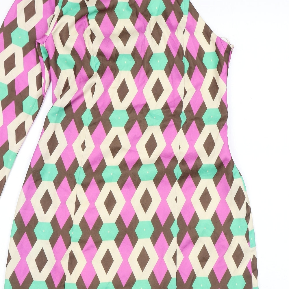 Zara Womens Multicoloured Geometric Polyester A-Line Size M One Shoulder Button