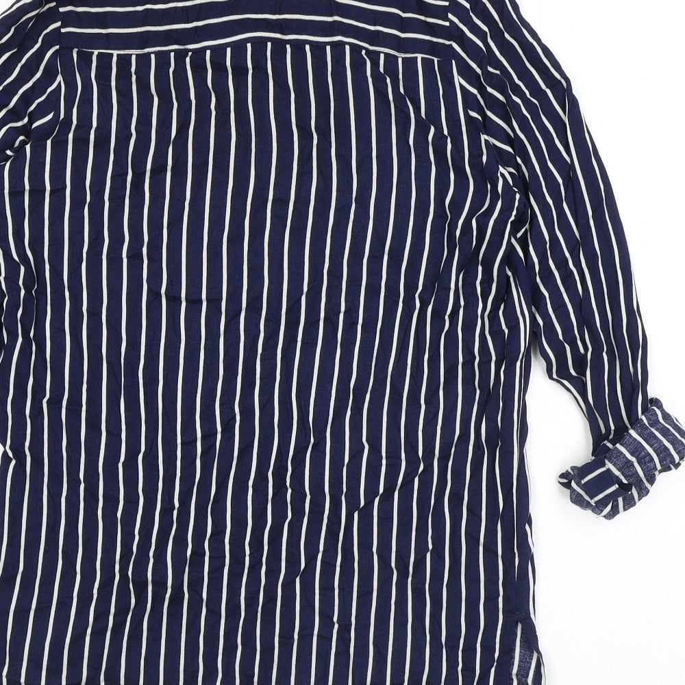 H&M Womens Blue Striped Viscose Basic Button-Up Size 6 Collared