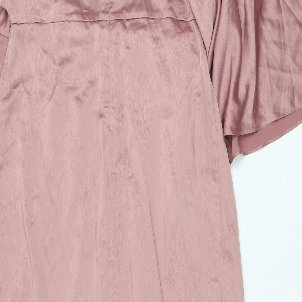 Pomelo Womens Pink Polyester A-Line Size S V-Neck Zip