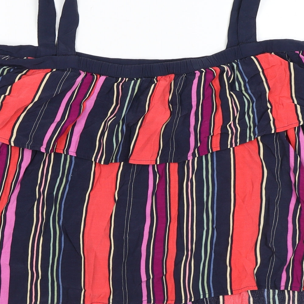 Monsoon Womens Multicoloured Striped Viscose Basic Blouse Size 16 Square Neck