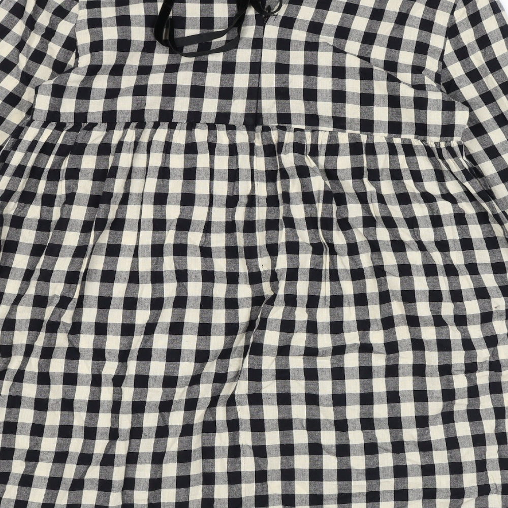 Zara Womens Black Check Polyester A-Line Size S Round Neck Tie