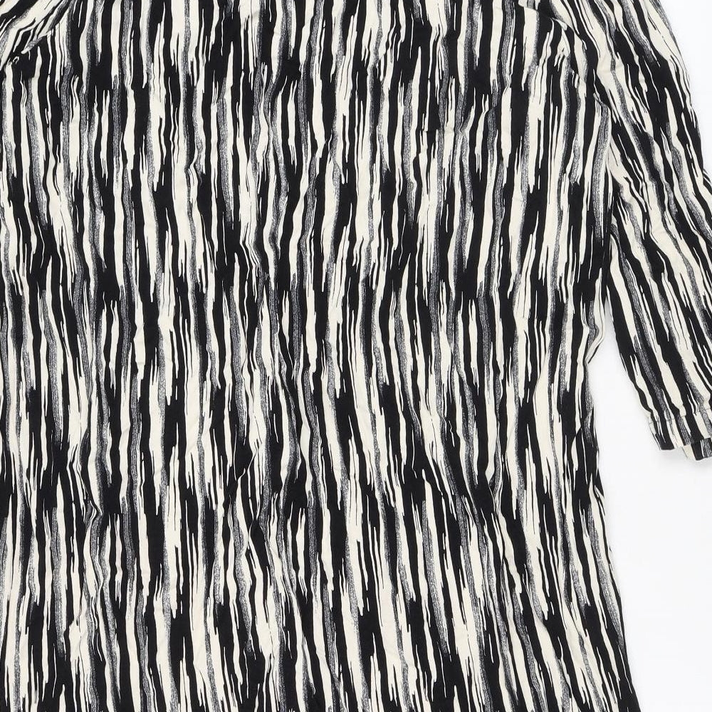 Marks & Spencer Womens Black Geometric Viscose A-Line Size 10 V-Neck Button