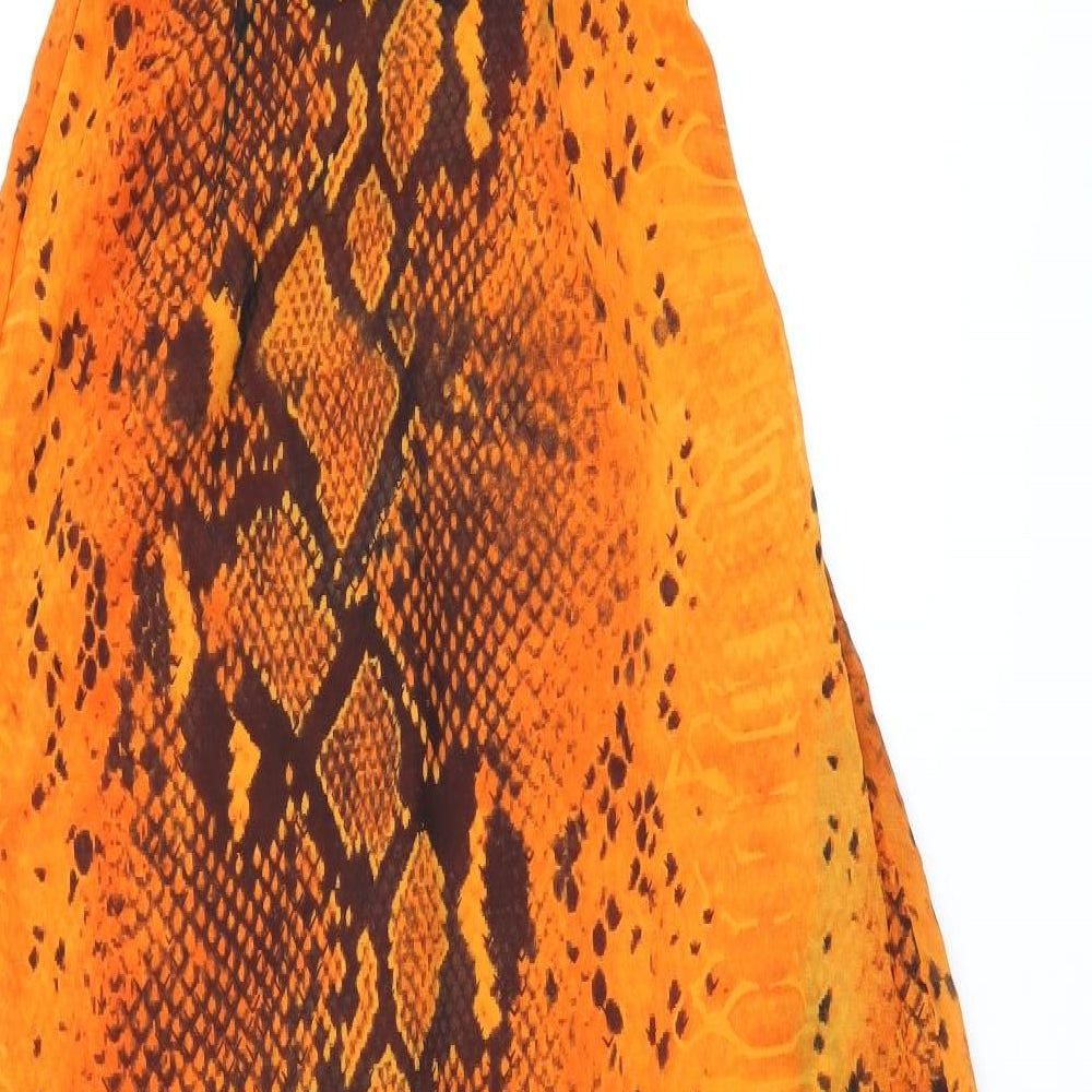 PRETTYLITTLETHING Womens Orange Animal Print Polyester Maxi Size 6 Halter Zip
