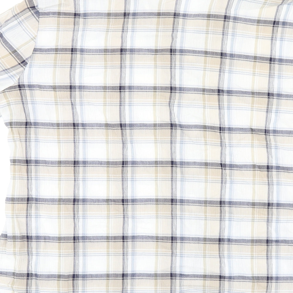Marks & Spencer Womens Beige Plaid Cotton Basic Button-Up Size 16 Collared