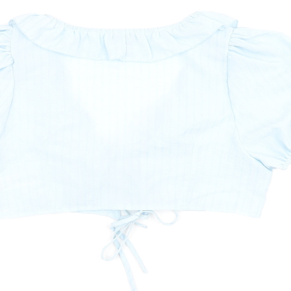 PRETTYLITTLETHING Womens Blue Polyester Cropped Blouse Size 12 V-Neck