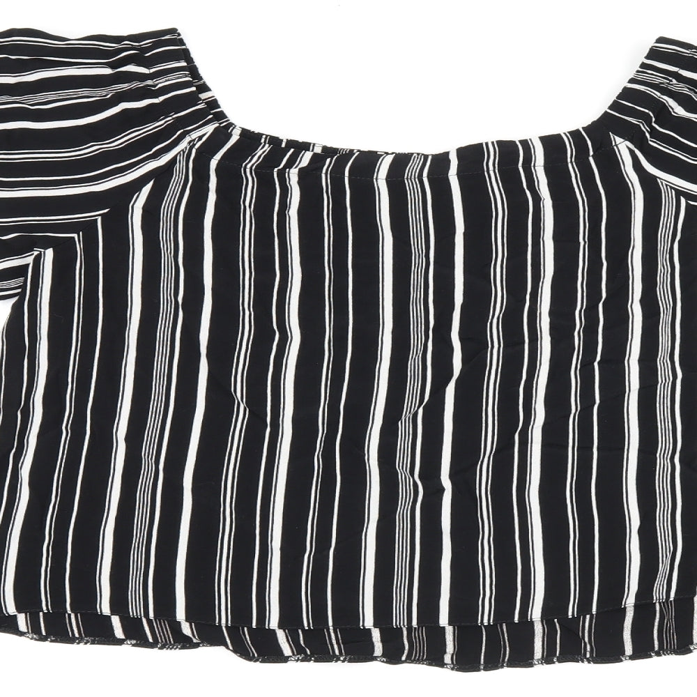 New Look Womens Black Striped Viscose Basic T-Shirt Size 8 Off the Shoulder