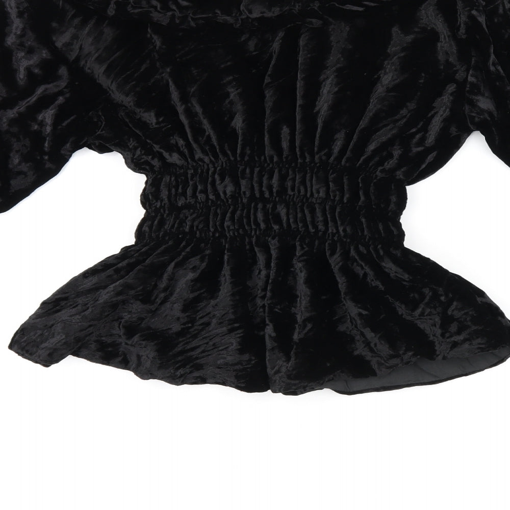 Roshanara Womens Black Polyester Basic Button-Up Size S V-Neck