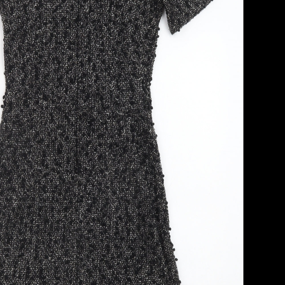 Warehouse Womens Black Polyester A-Line Size 8 Round Neck Zip
