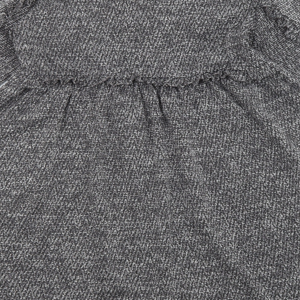 Rode Womens Grey Polyester Fit & Flare Size M Round Neck Pullover - Ruffles