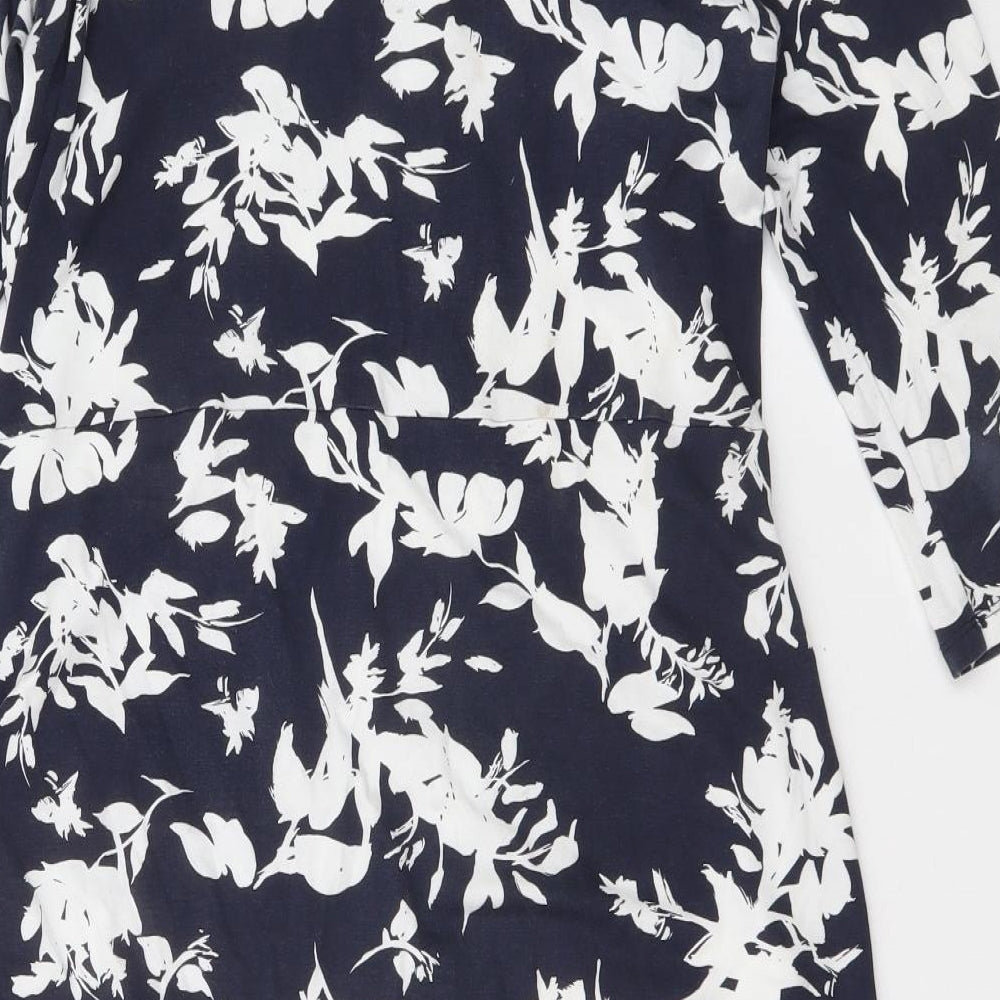 Pure Womens Blue Floral Polyester A-Line Size 16 V-Neck Pullover