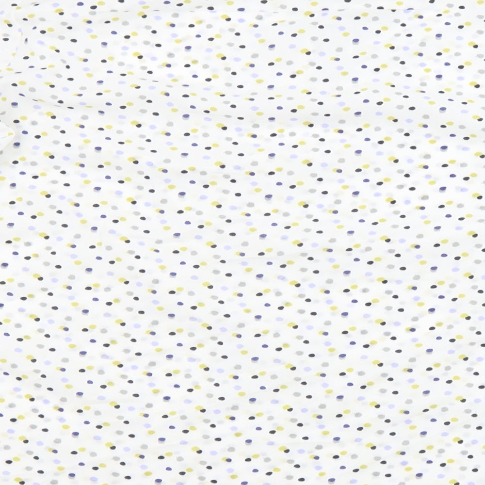 Classics Womens White Polka Dot Polyester Basic Blouse Size 14 Round Neck - Sheer