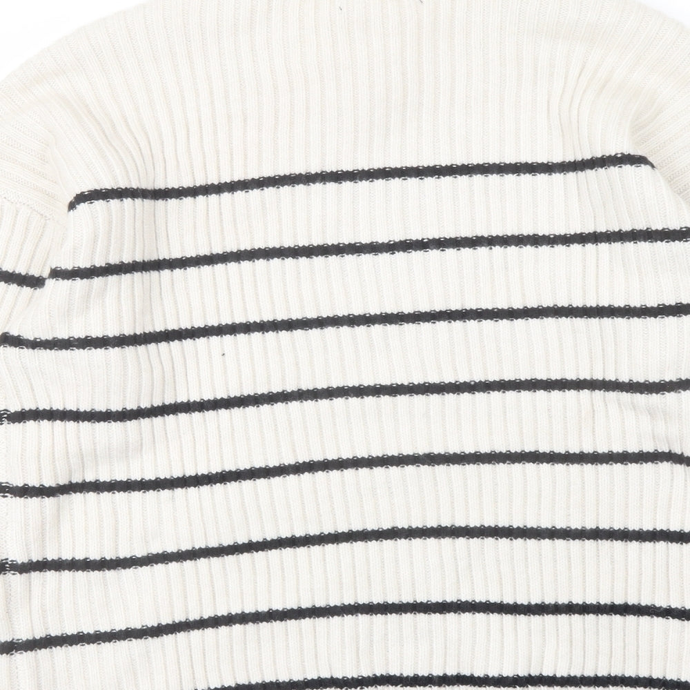 Marks & Spencer Womens Ivory Crew Neck Striped Acrylic Pullover Jumper Size L