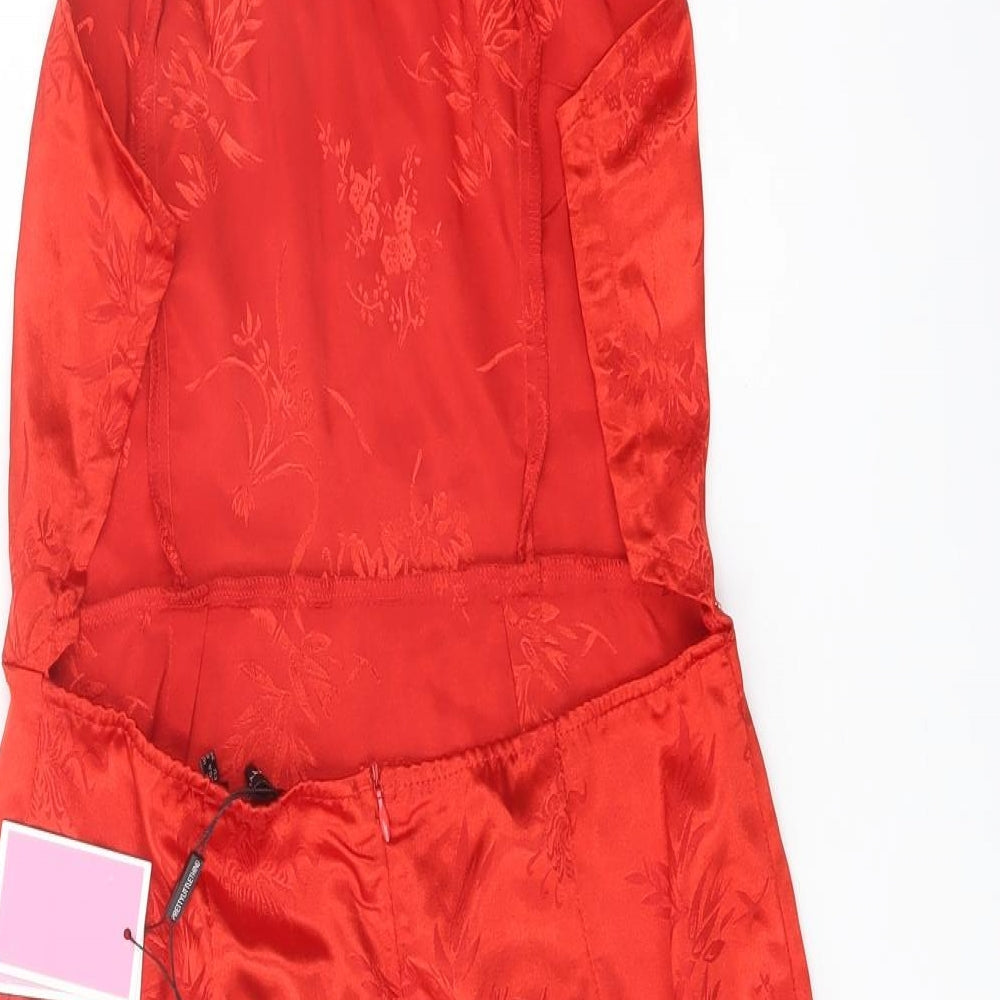 PRETTYLITTLETHING Womens Red Geometric Polyester Mini Size 10 Square Neck Zip