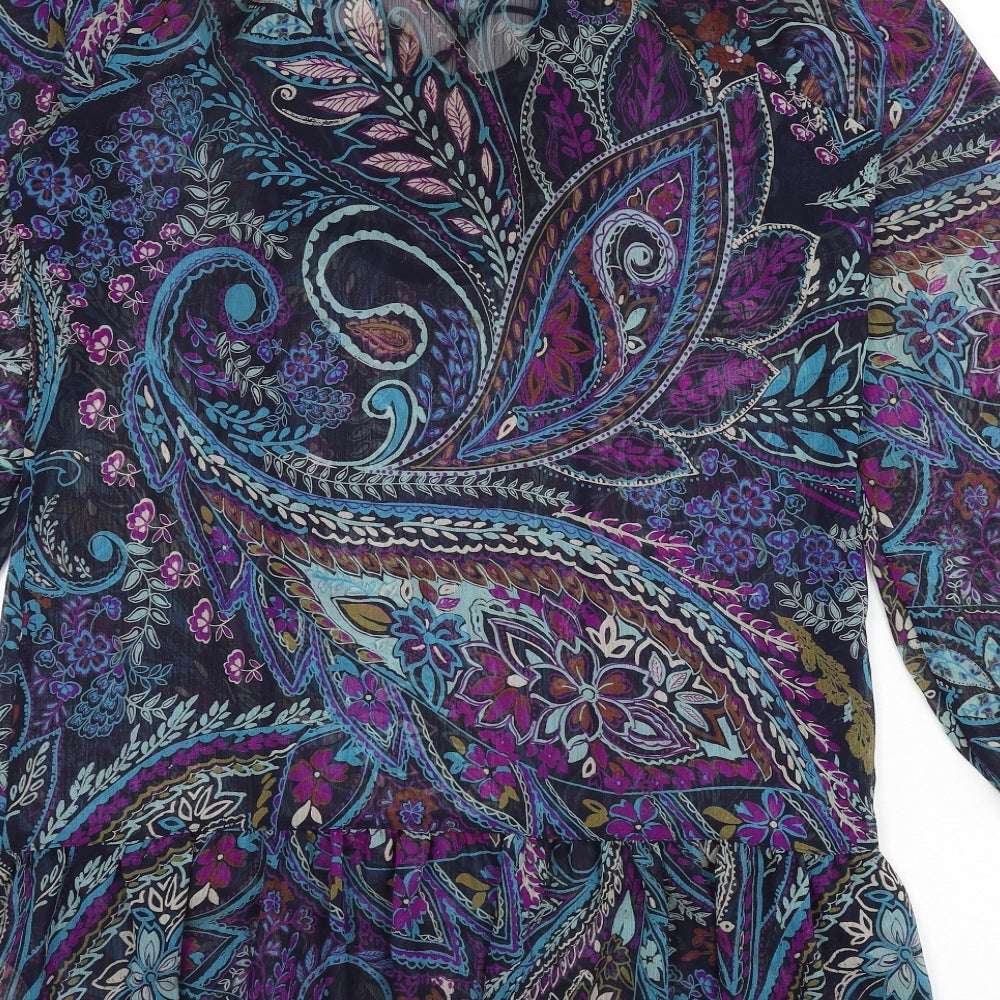 Marks & Spencer Womens Multicoloured Geometric Polyester A-Line Size 16 V-Neck Tie - Sheer, Paisley