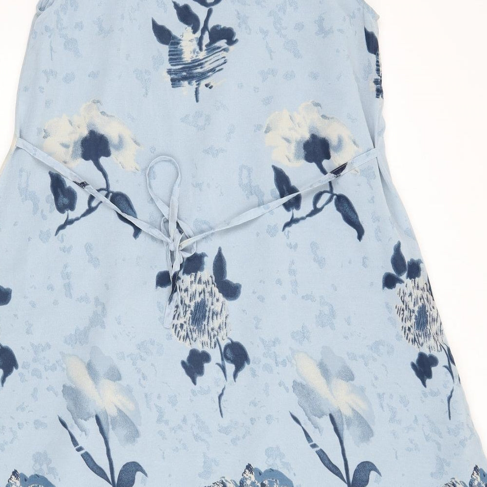 Yessica Womens Blue Floral Polyester A-Line Size 10 Round Neck Pullover - Tie Detail
