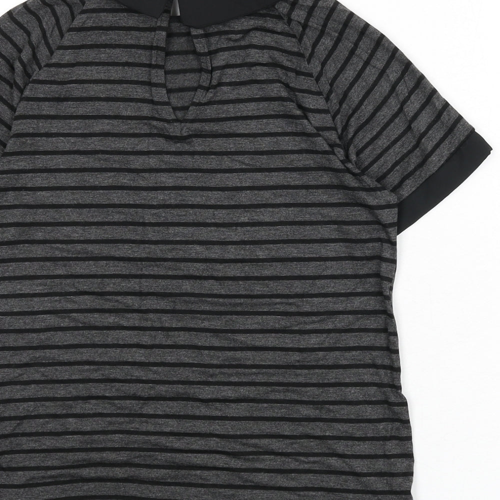 Monteau Womens Grey Striped Viscose Basic T-Shirt Size M Collared