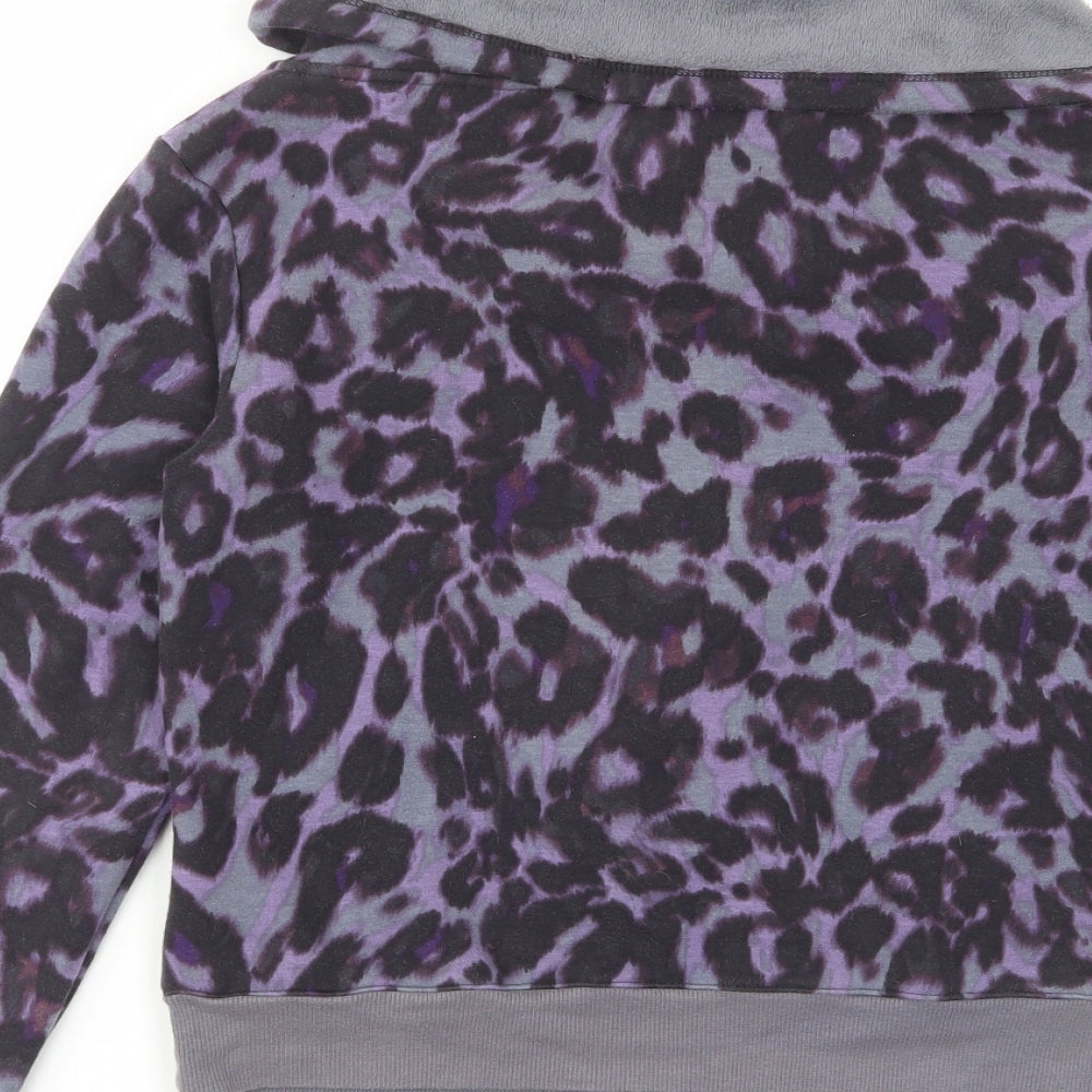 Marks & Spencer Womens Pink Animal Print Cotton Full Zip Sweatshirt Size 10 Zip - Zip Pockets, Fleece Lined