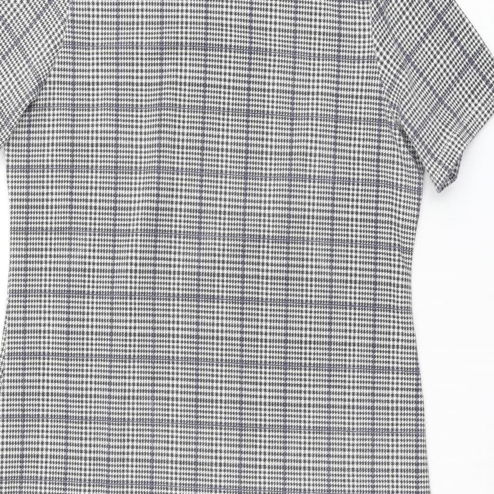 INNOCENCE Womens Grey Plaid Polyester Shift Size 10 Boat Neck Pullover