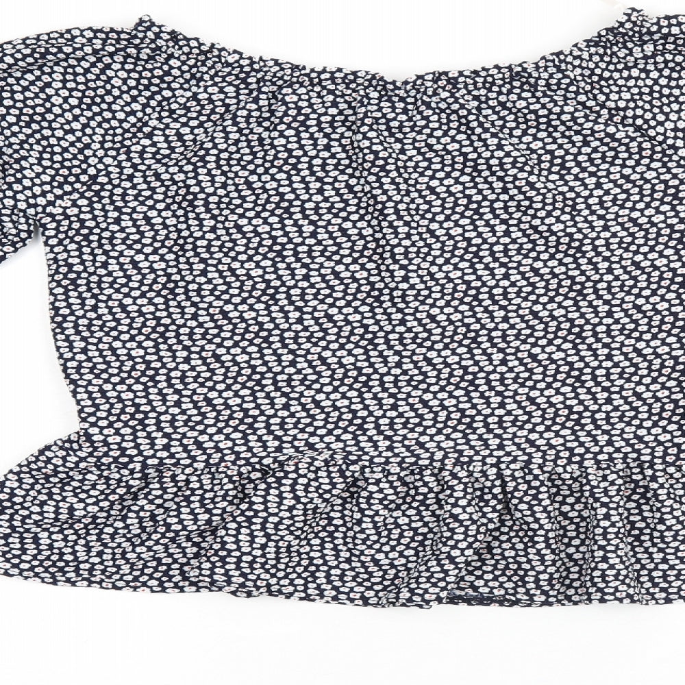 NEXT Girls Blue Floral Polyester Basic Blouse Size 10 Years Off the Shoulder Pullover