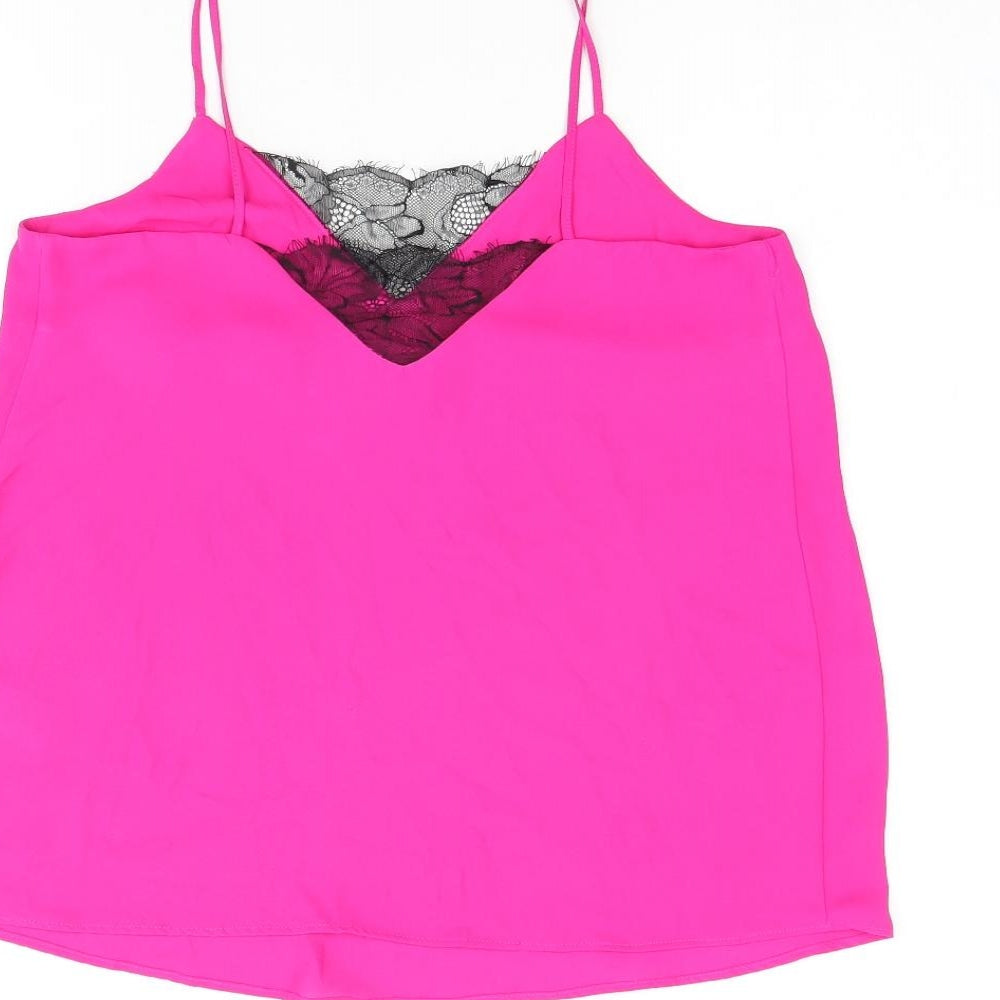 Topshop Womens Pink Polyester Camisole Tank Size 6 V-Neck - Lace Detail
