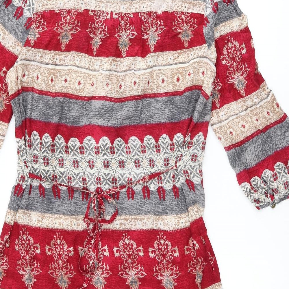 Indigo Womens Multicoloured Geometric Viscose Shift Size 12 Scoop Neck Pullover - Lace Details
