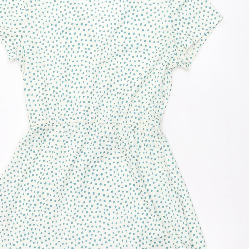Pull&Bear Womens White Polka Dot Polyester Wrap Dress Size M V-Neck Pullover