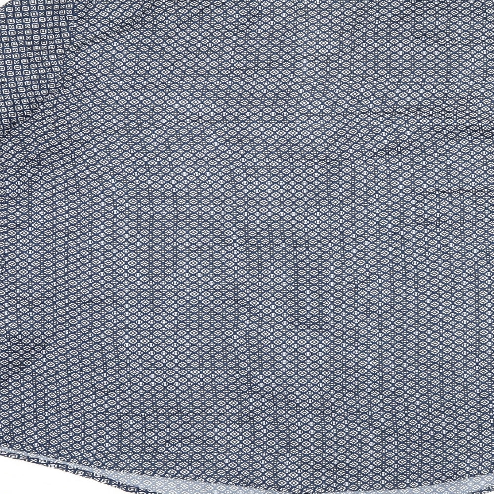 Zara Womens Blue Geometric Polyester Basic Button-Up Size M V-Neck