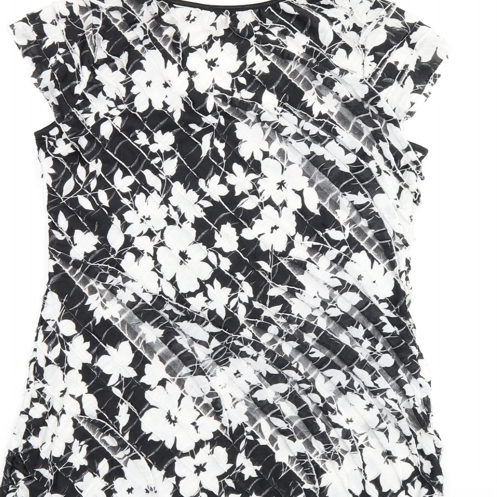 Roman Womens Black Floral Polyester Basic T-Shirt Size 12 Scoop Neck
