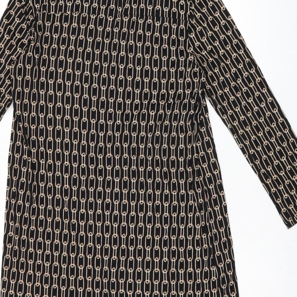 Principles Womens Black Geometric Polyester Shift Size 12 Collared Pullover - Chain detail