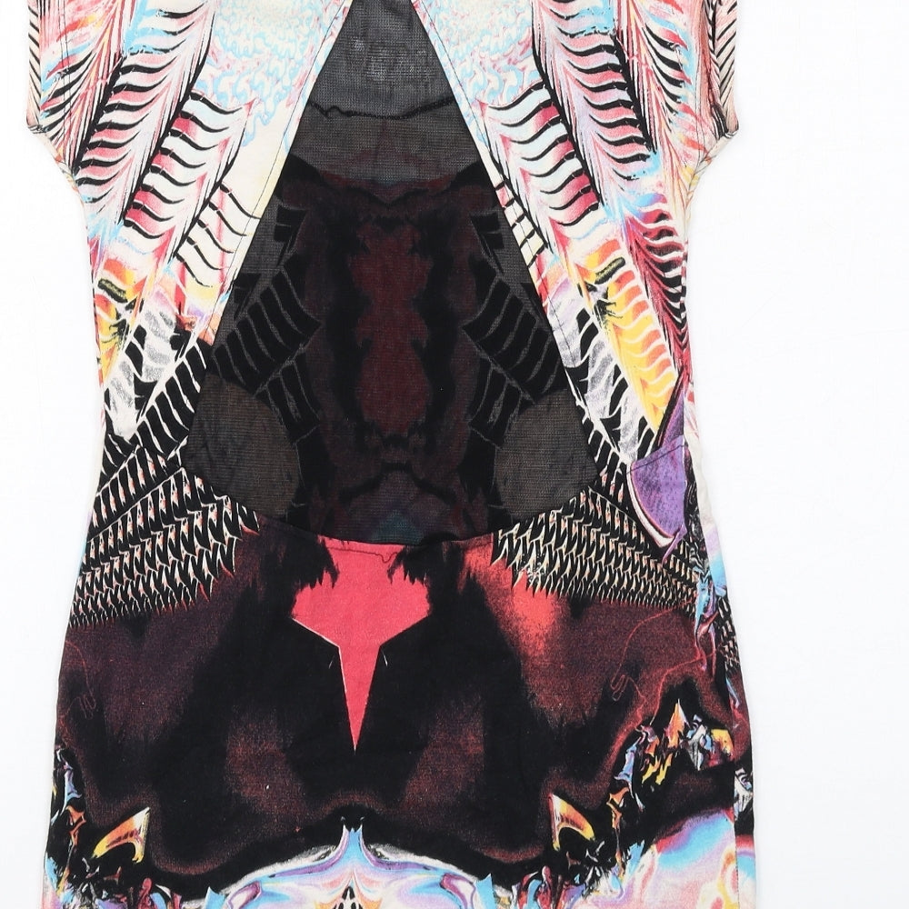 Motel Womens Multicoloured Geometric Cotton Bodycon Size S Scoop Neck Pullover - Mesh Back