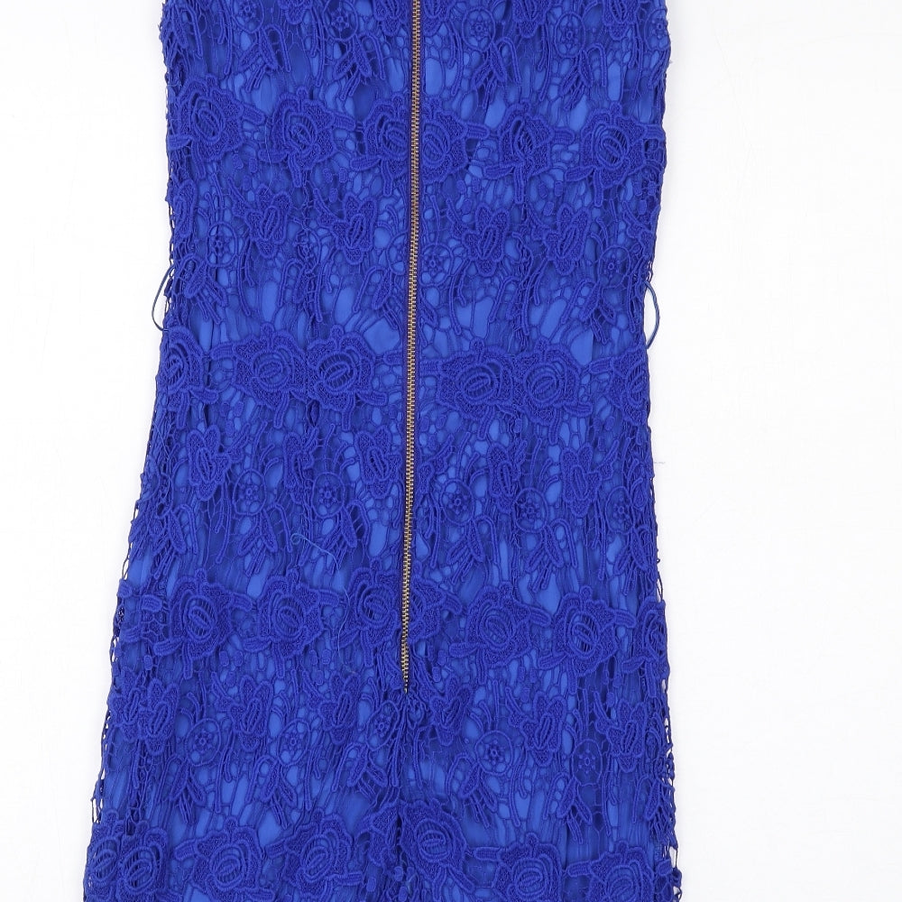 Mango Womens Blue Cotton Ball Gown Size M Scoop Neck Zip