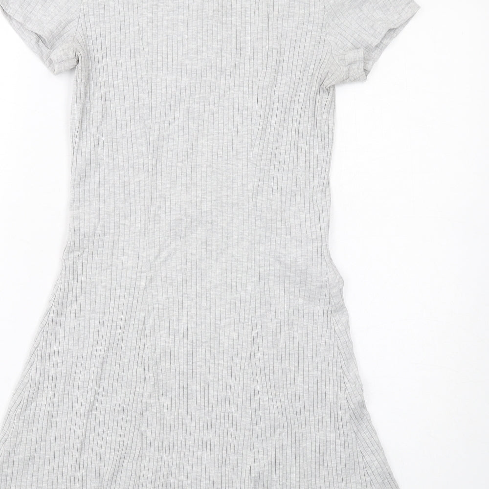 H&M Womens Grey Cotton A-Line Size M Collared Button