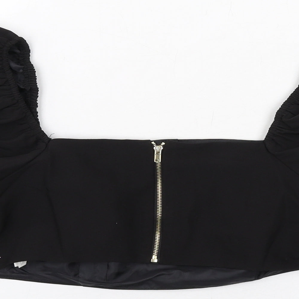 New Look Womens Black Polyester Basic Blouse Size 12 Square Neck - Pearl Trim