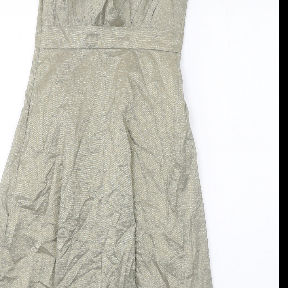 Warehouse Womens Gold Cotton A-Line Size 8 V-Neck Zip