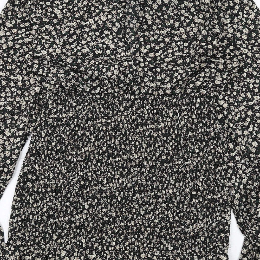 Misspap Womens Black Floral Polyester Bodycon Size 12 Round Neck Button