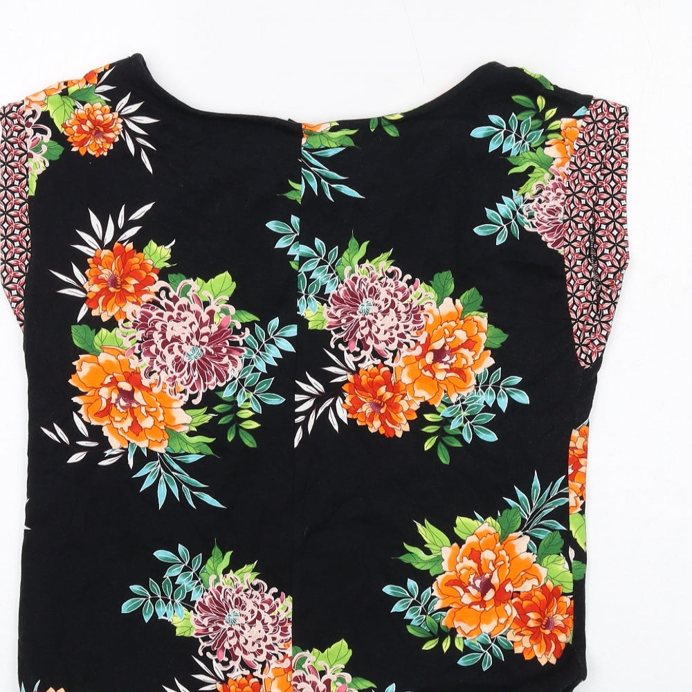Wallis Womens Multicoloured Geometric Viscose Basic T-Shirt Size S Round Neck
