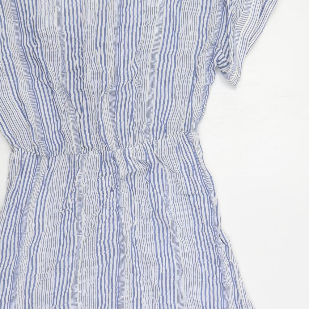 H&M Womens Blue Striped Cotton Mini Size 8 V-Neck