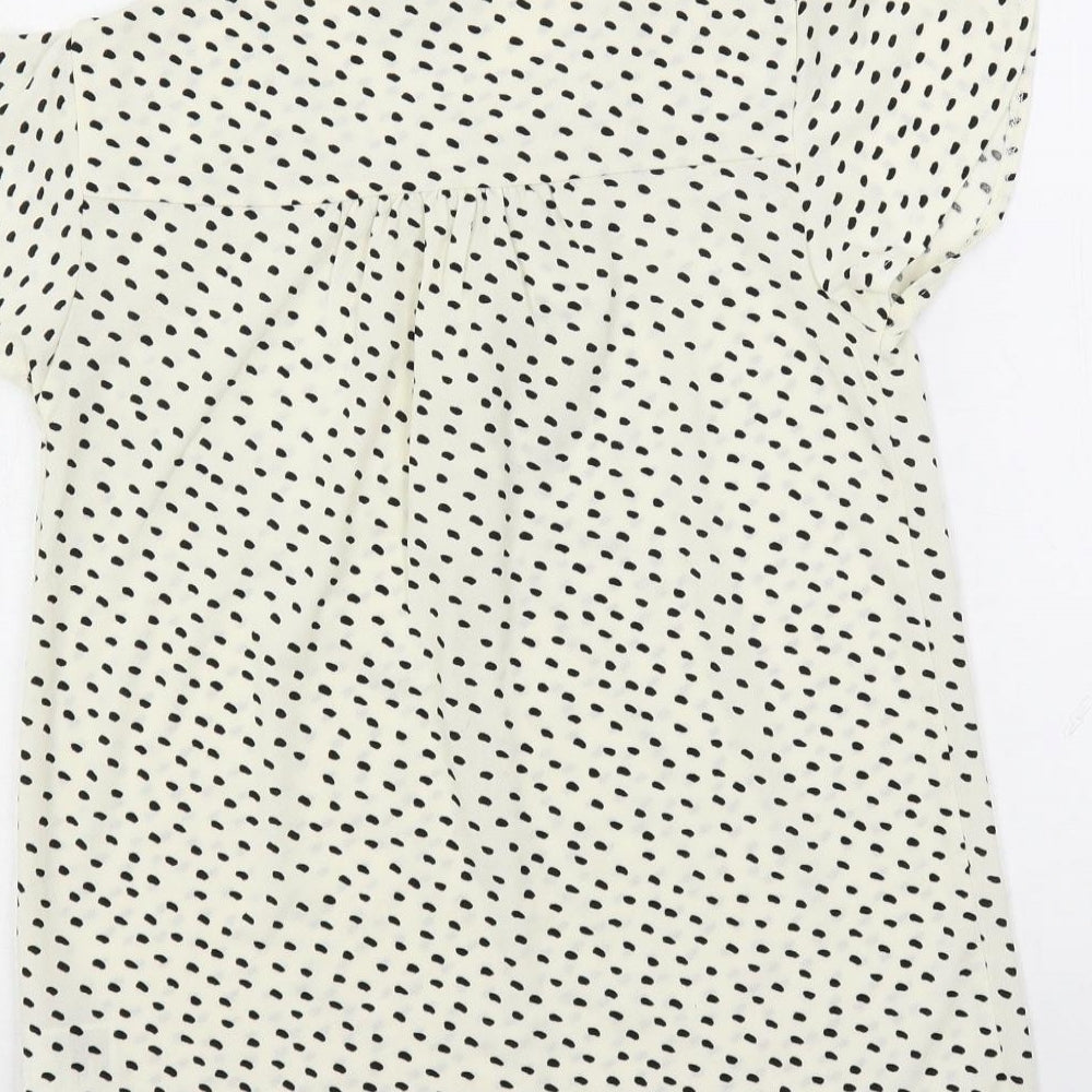 H&M Womens Ivory Animal Print Polyester Basic Blouse Size XS Round Neck