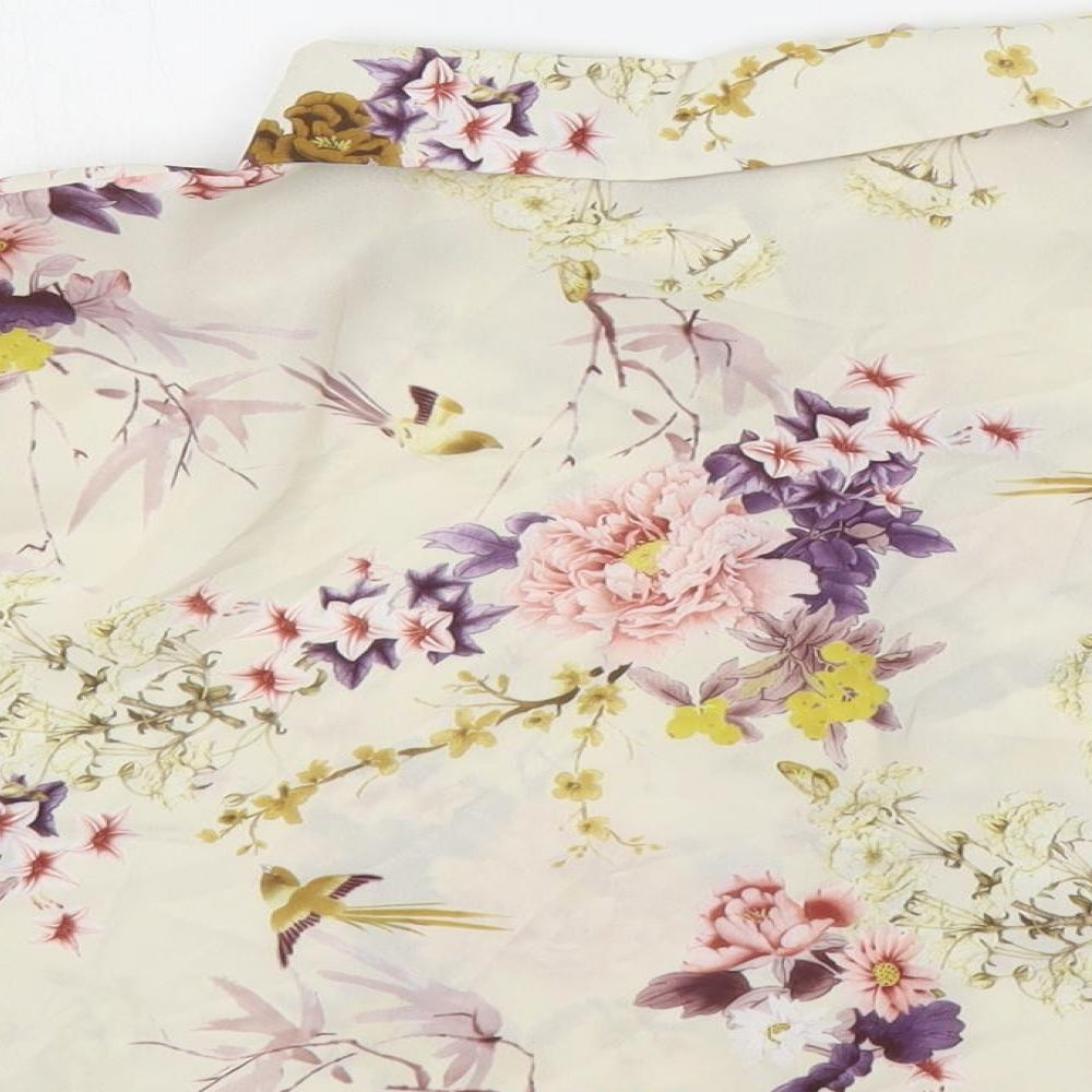Love Womens Multicoloured Floral Polyester Cropped Button-Up Size S Collared