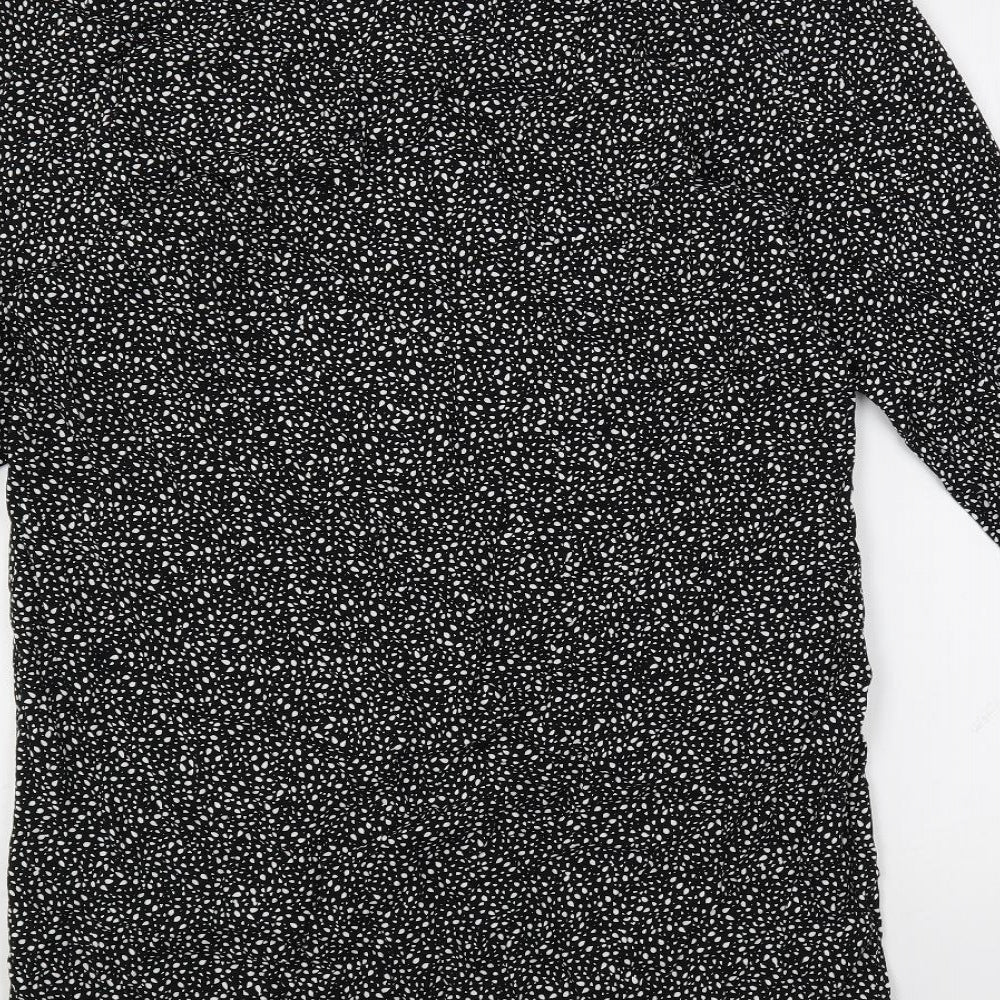 H&M Womens Black Animal Print Viscose Shift Size XS Round Neck Button