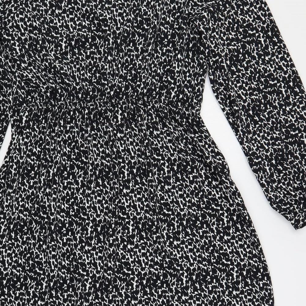 Very Womens Black Geometric Polyester A-Line Size 14 V-Neck Button
