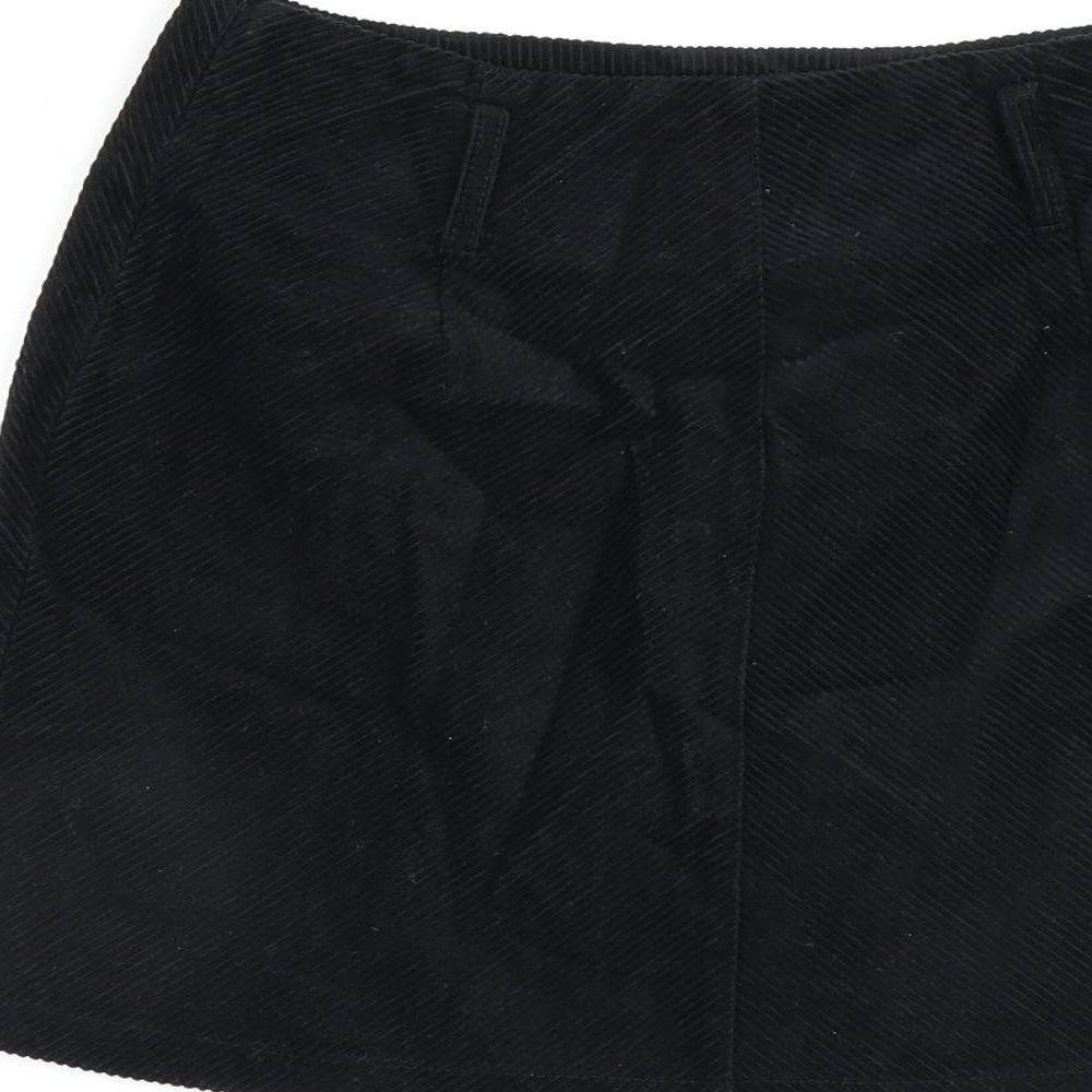 Denim & Co. Womens Black Cotton A-Line Skirt Size 8 Zip