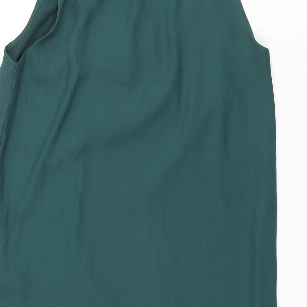 H&M Womens Green Polyester Shift Size 8 Round Neck Button - Pleated Keyhole