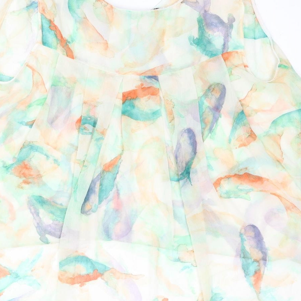 Zara Womens Multicoloured Geometric Polyester Camisole Blouse Size M V-Neck - Hi-Low