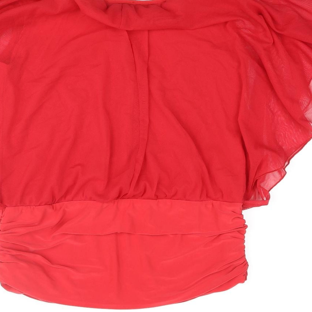 West One Womens Red Polyester Basic Blouse Size 12 Round Neck