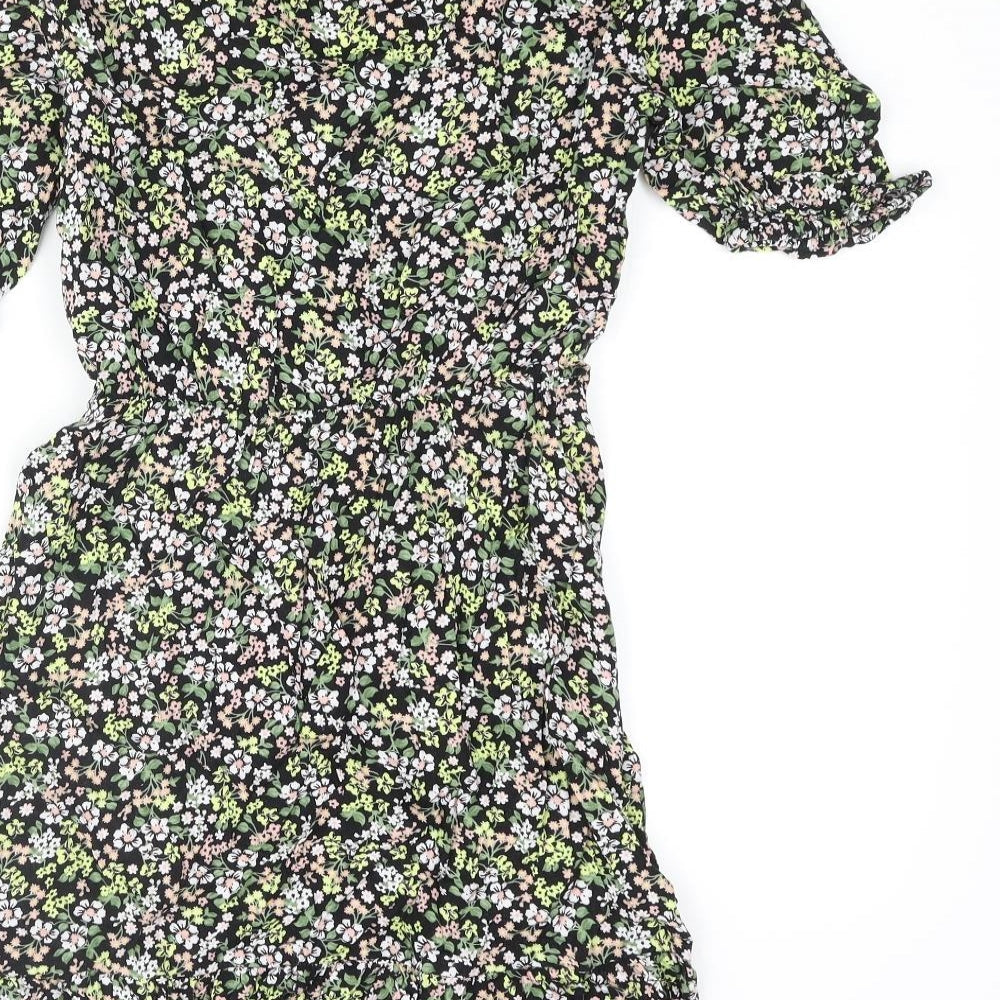 Miss Selfridge Womens Multicoloured Floral Viscose Mini Size 8 V-Neck Pullover - Frill