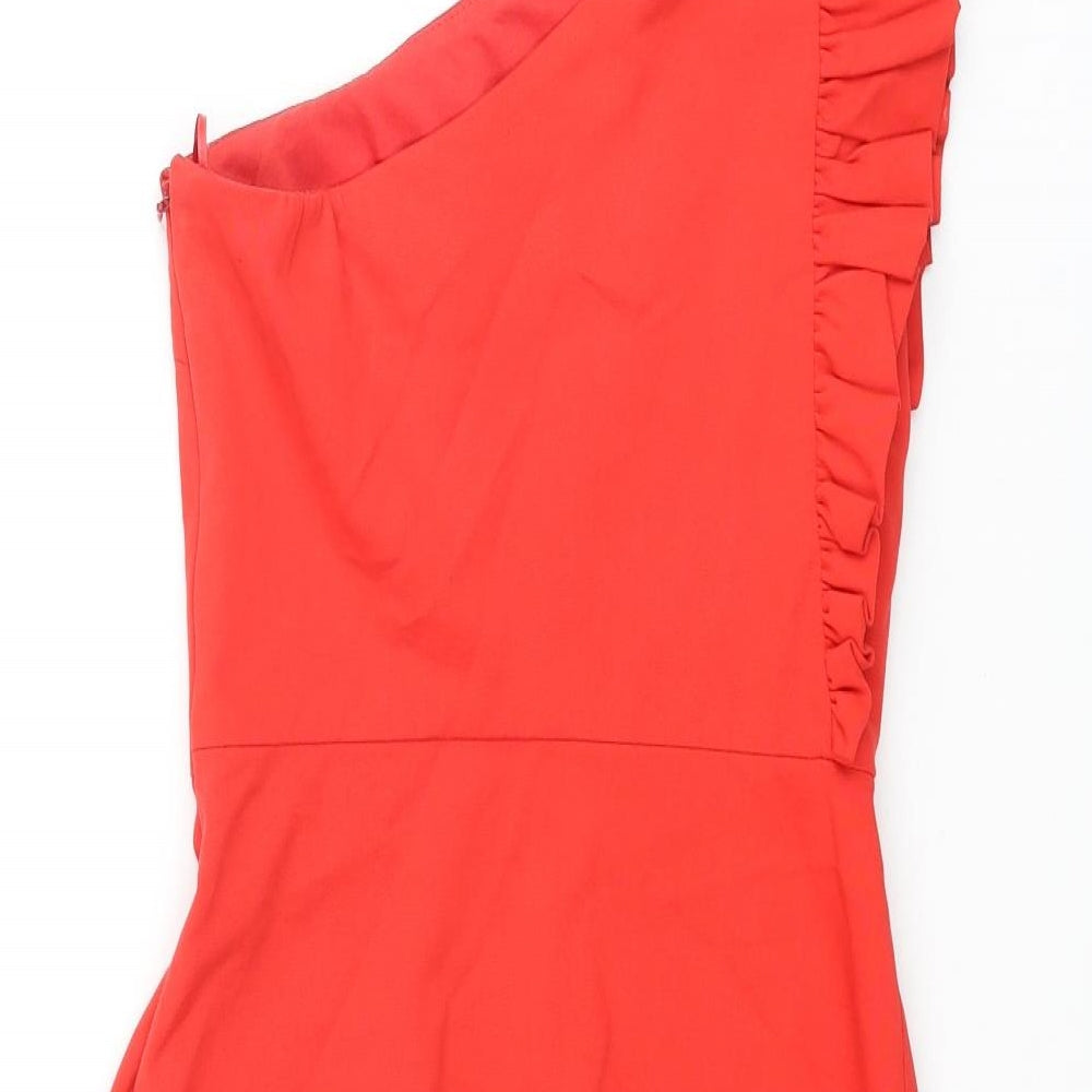 Zara Womens Red Cotton A-Line Size XS One Shoulder Zip - Frill