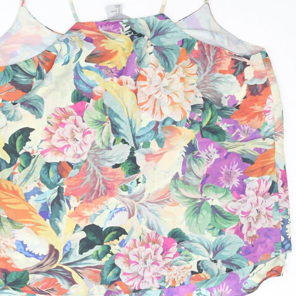 H&M Womens Multicoloured Floral Polyester Camisole Blouse Size 10 Round Neck