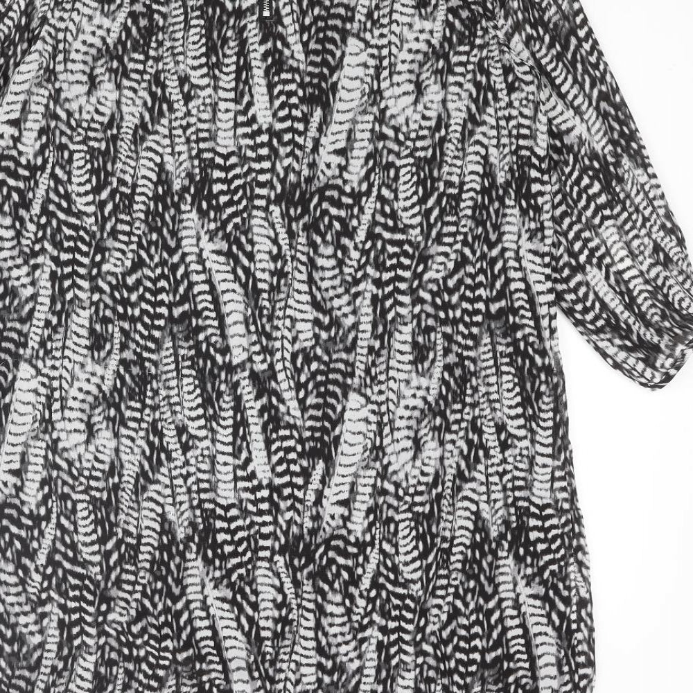 H&M Womens Grey Geometric Polyester Shift Size 8 Round Neck Zip