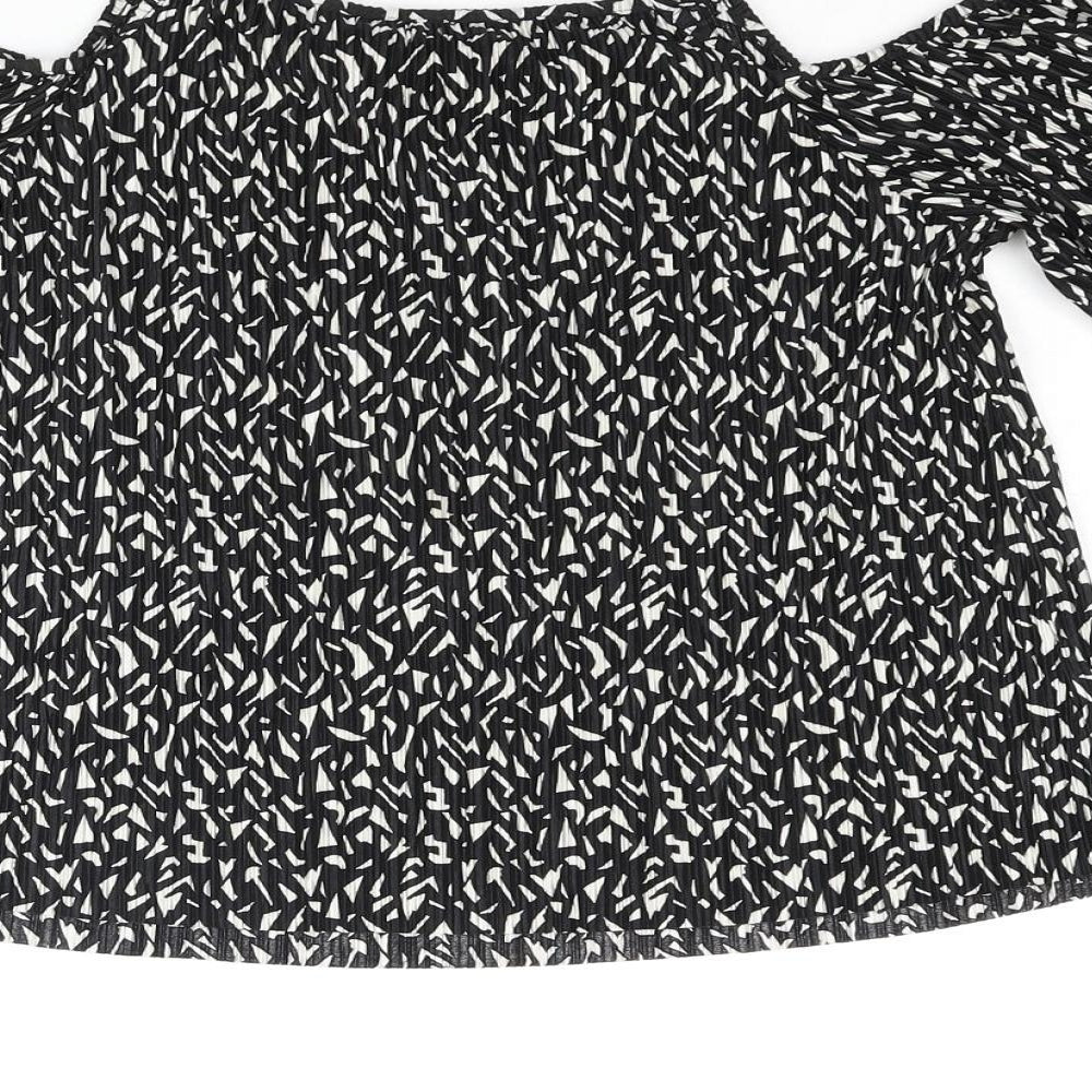 Topshop Womens Black Geometric Polyester Basic Blouse Size 4 Square Neck - Cold Shoulder